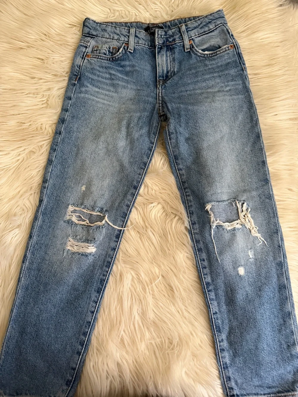 Forever 21 Light Blue Slim Straight Distressed Jeans